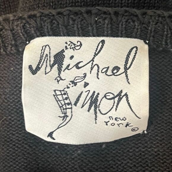 Michael Simon Black White & Gray Embroidered & Felt Floral Detail Sweater - Picture 3 of 5